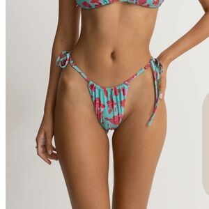 NWT PACSUN rhythm bikini rose turquoise bottoms floral gather tie itsy spring